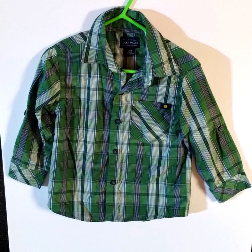 18M Lucky Brand button down shirt Green plaid